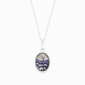 Derbyshire Blue John Small Oval Reversible Pendant and Chain