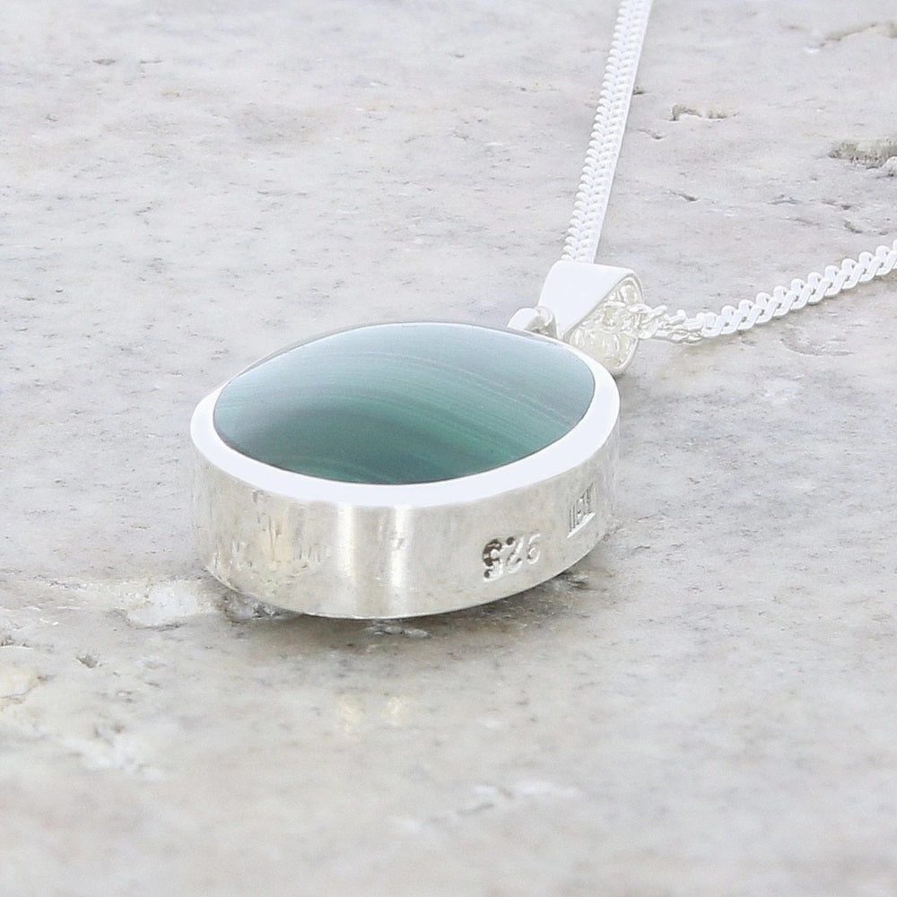 Derbyshire Blue John Small Oval Reversible Pendant and Chain