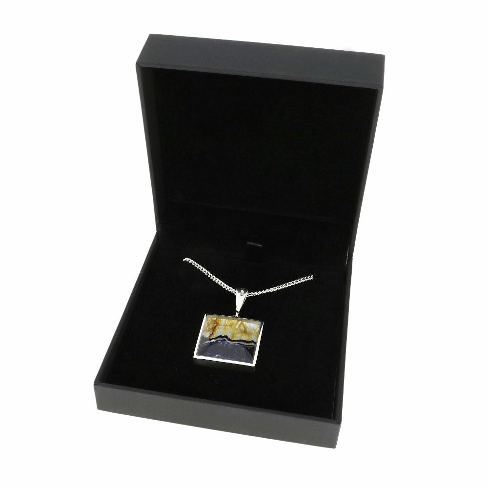 Derbyshire Blue John Square Silver Pendant & Chain