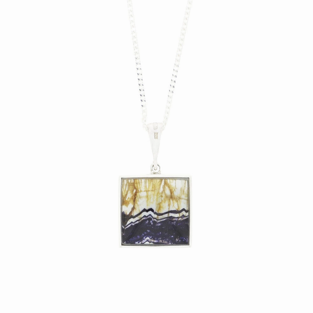 Derbyshire Blue John Square Silver Pendant & Chain