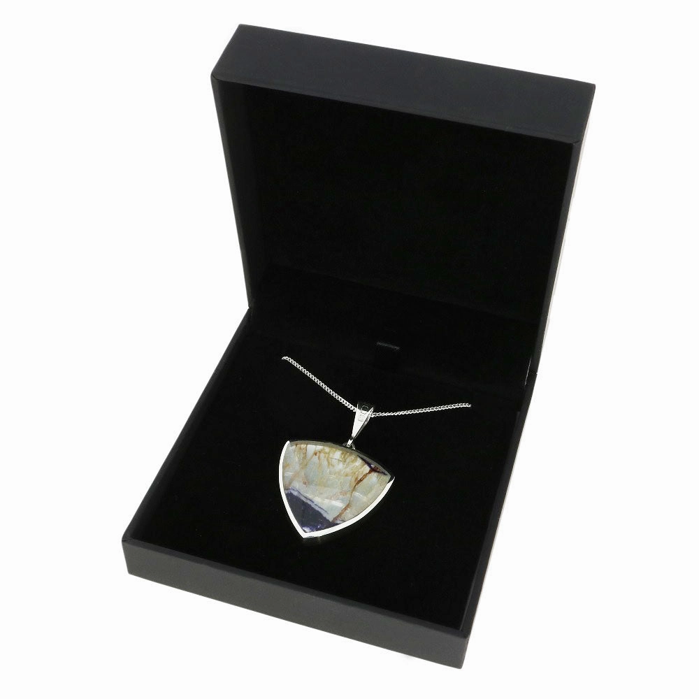 Derbyshire Blue John Sterling Silver Large Shield Shape Pendant And Chain