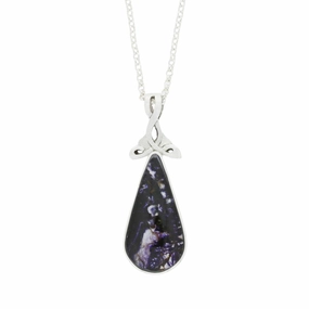Derbyshire Blue John Sterling Silver Large Teardrop Reversible Pendant & Chain