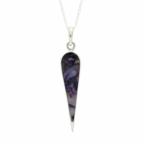 Derbyshire Blue John Sterling Silver Long Icicle Pendant With Chain
