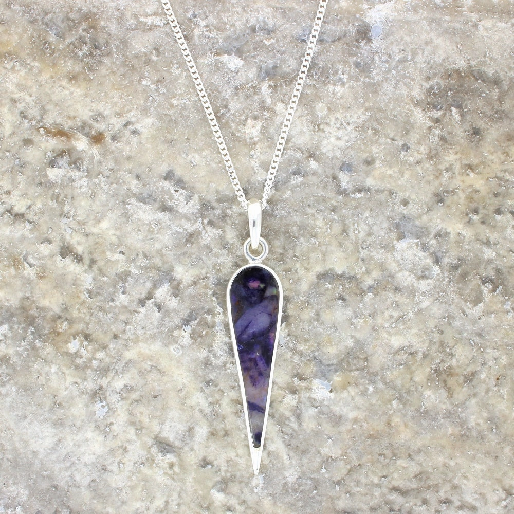 Derbyshire Blue John Sterling Silver Long Icicle Pendant With Chain