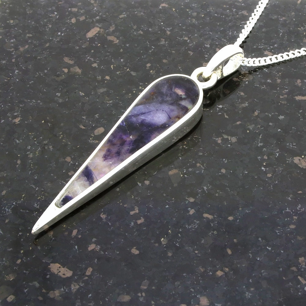 Derbyshire Blue John Sterling Silver Long Icicle Pendant With Chain