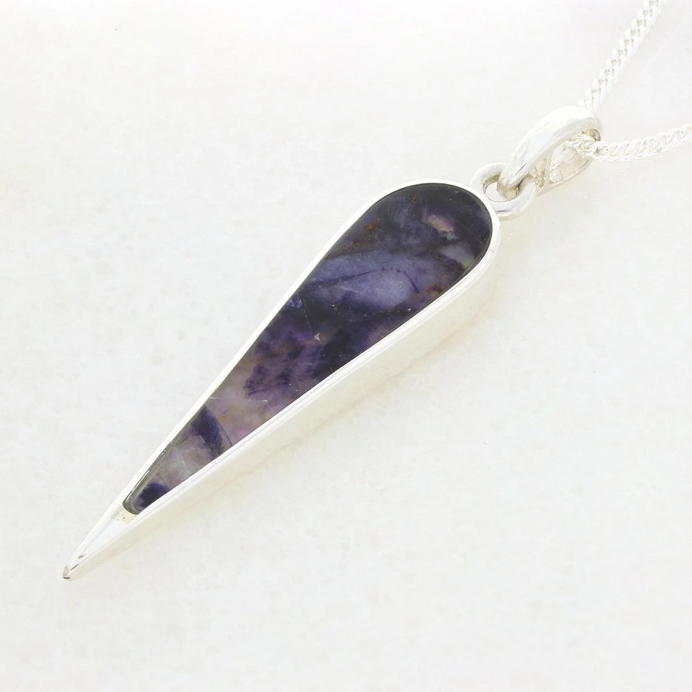 Derbyshire Blue John Sterling Silver Long Icicle Pendant With Chain