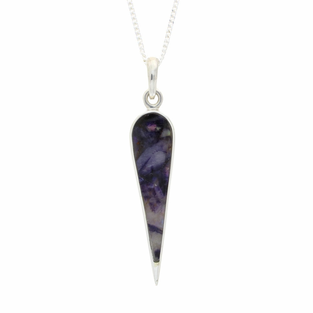 Derbyshire Blue John Sterling Silver Long Icicle Pendant With Chain