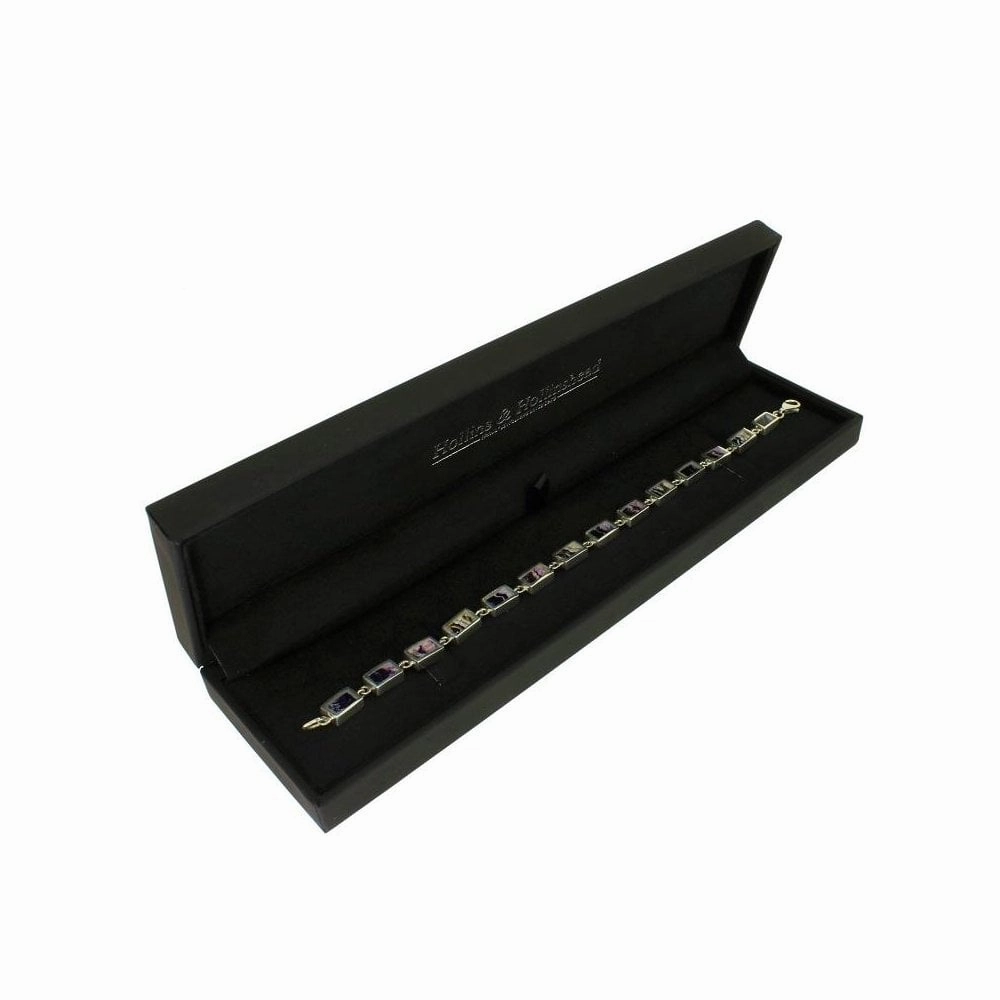 Derbyshire Blue John Sterling Silver Oblong Link Bracelet