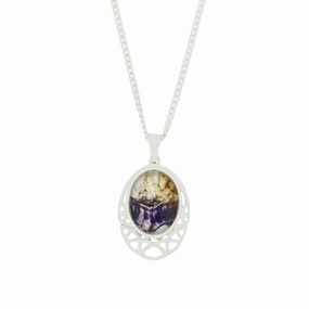 Derbyshire Blue John Sterling Silver Oval Celtic Pendant and Chain