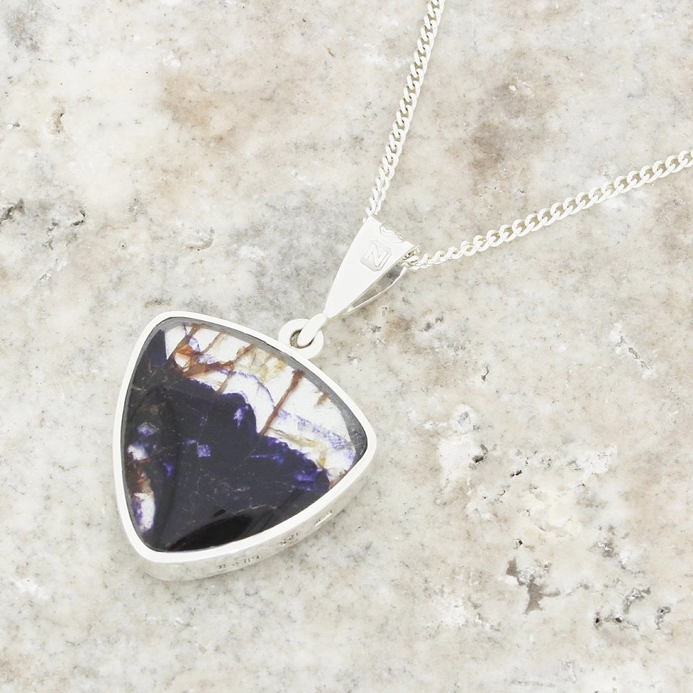 Derbyshire Blue John Sterling Silver Reversible Pendant And Chain