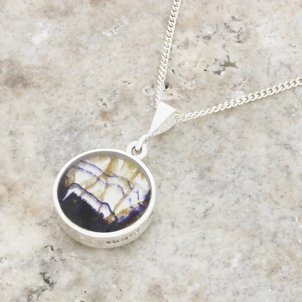 Derbyshire Blue John Sterling Silver Reversible Pendant And Chain