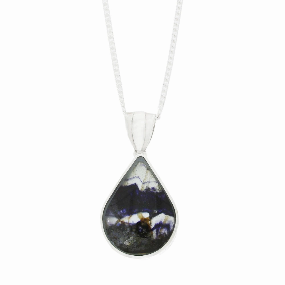 Derbyshire Blue John Sterling Silver Reversible Teardrop Pendant And Chain