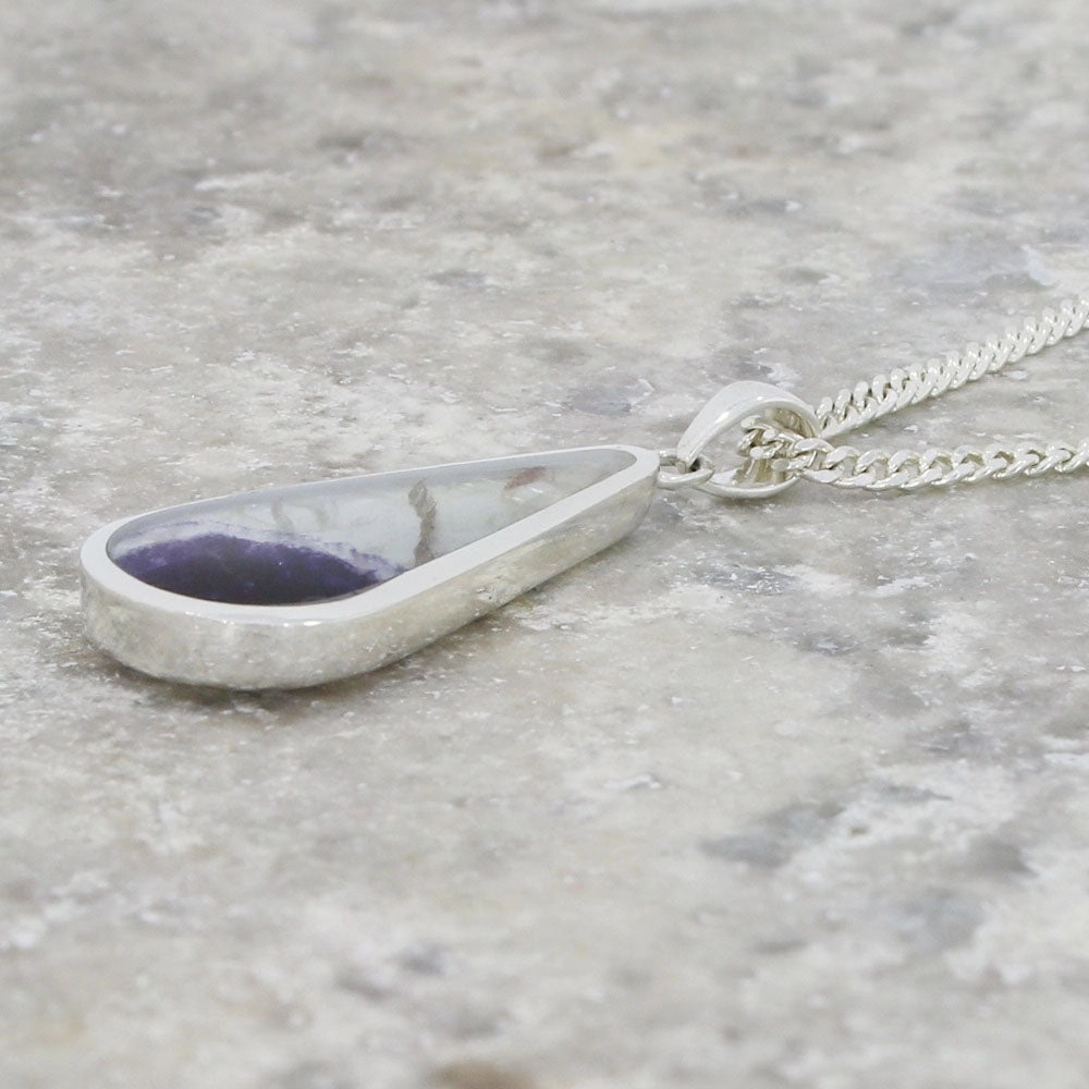 Derbyshire Blue John Sterling Silver Slim Teardrop Pendant and Chain