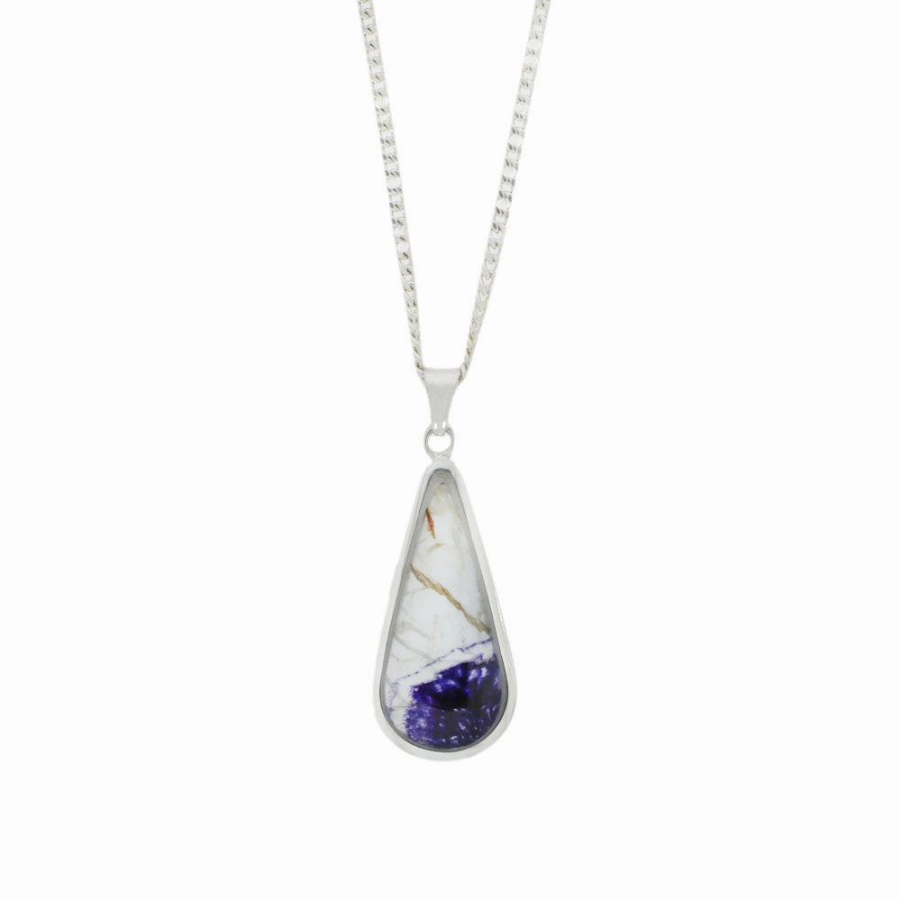 Derbyshire Blue John Sterling Silver Slim Teardrop Pendant and Chain