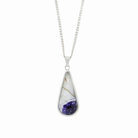 Derbyshire Blue John Sterling Silver Slim Teardrop Pendant and Chain