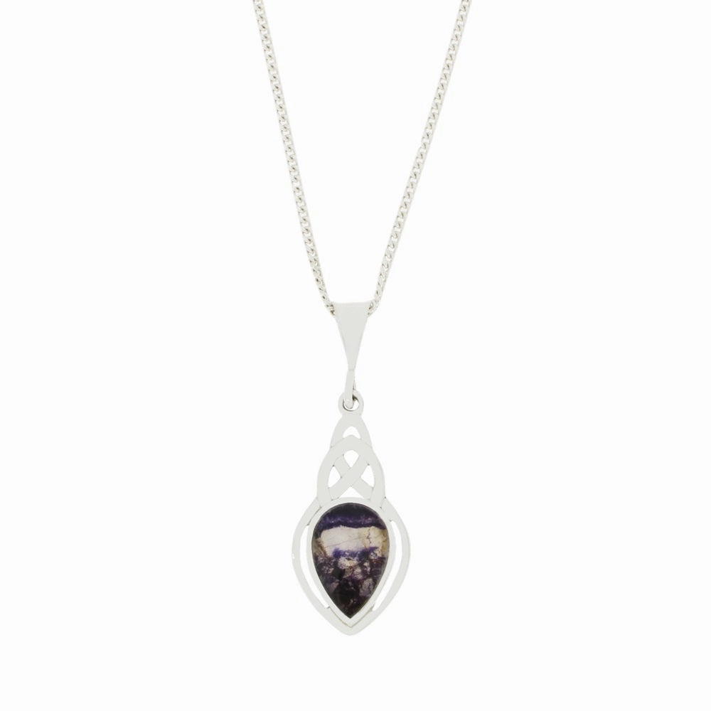 Derbyshire Blue John Sterling Silver Teardrop Celtic Pendant and Chain