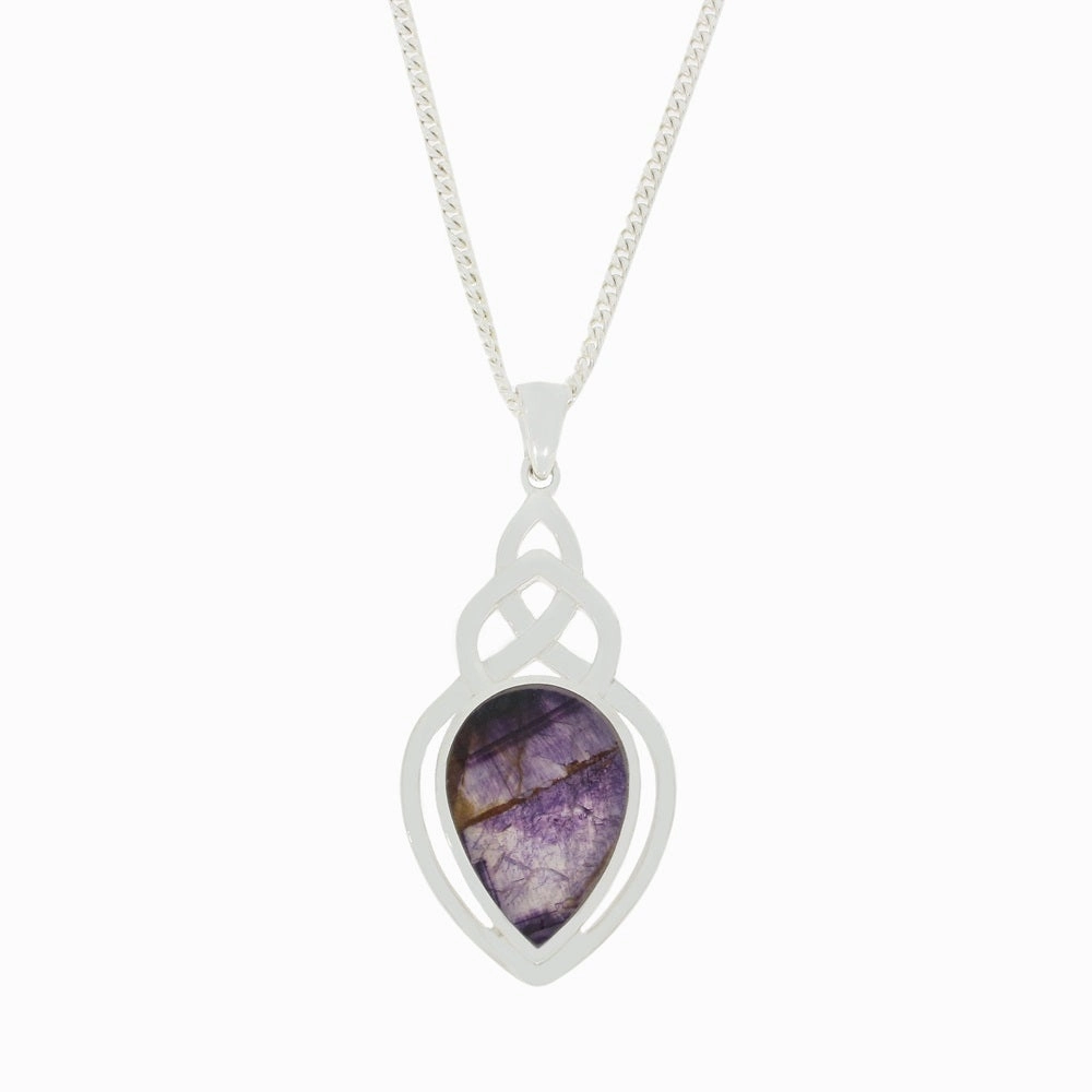 Derbyshire Blue John Sterling Silver Teardrop Celtic Pendant and Chain
