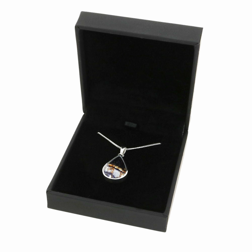Derbyshire Blue John Teardrop Silver Pendant and Chain