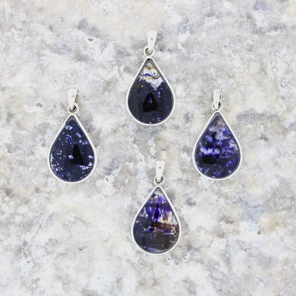 Derbyshire Blue John Teardrop Silver Pendant and Chain