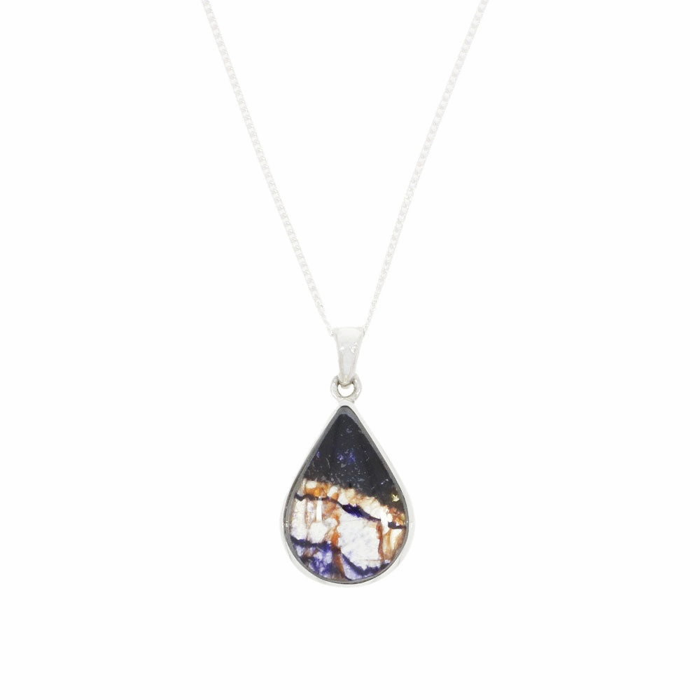 Derbyshire Blue John Teardrop Silver Pendant and Chain