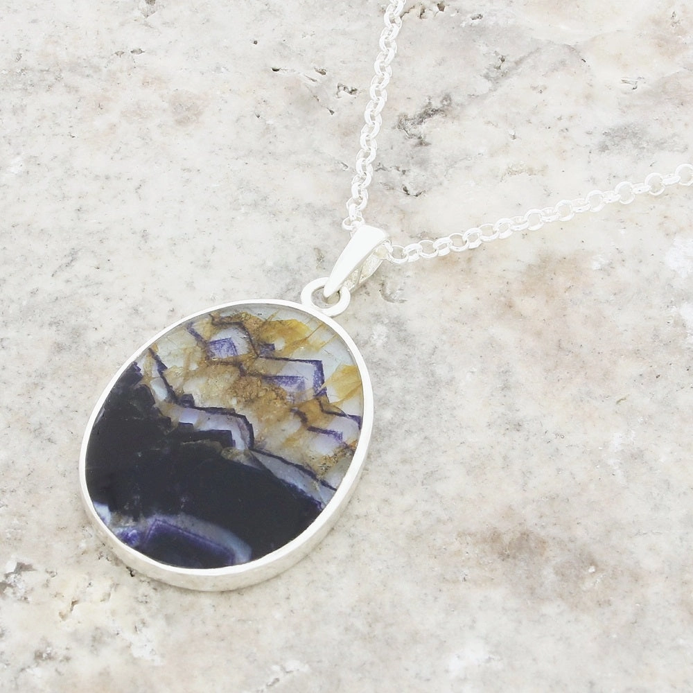 Derbyshire Blue John Tree of Life Oval Pendant And Chain