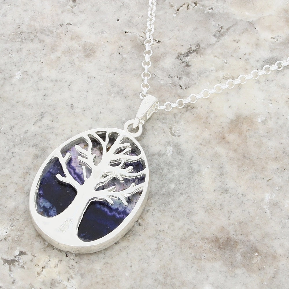 Derbyshire Blue John Tree of Life Oval Pendant And Chain