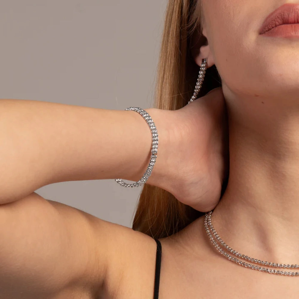 Desmos "Crystal" Sterling Silver 2 Row Diamond-Cut Bracelet