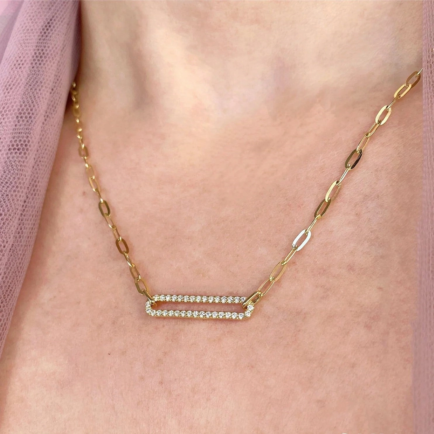 Diamond Paper Clip Link Necklace 4690107