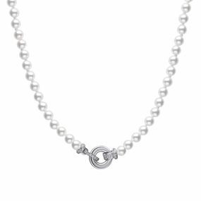 Diamonfire Shell Pearl Necklace N4593 - Cubic Zirconia Fancy Clasp