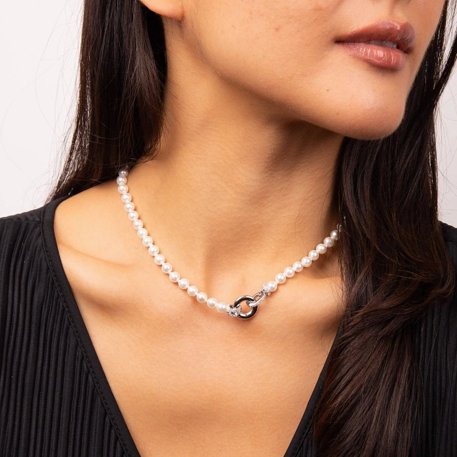 Diamonfire Shell Pearl Necklace N4593 - Cubic Zirconia Fancy Clasp