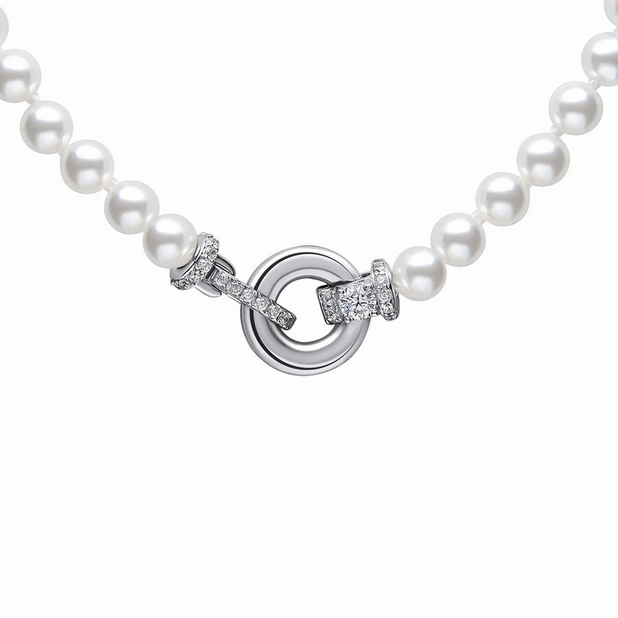 Diamonfire Shell Pearl Necklace N4593 - Cubic Zirconia Fancy Clasp