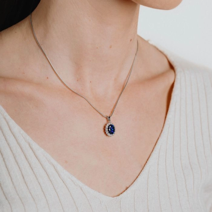 Diamonfire Sterling Silver Blue Cubic Zirconia Pendant and Chain P4658
