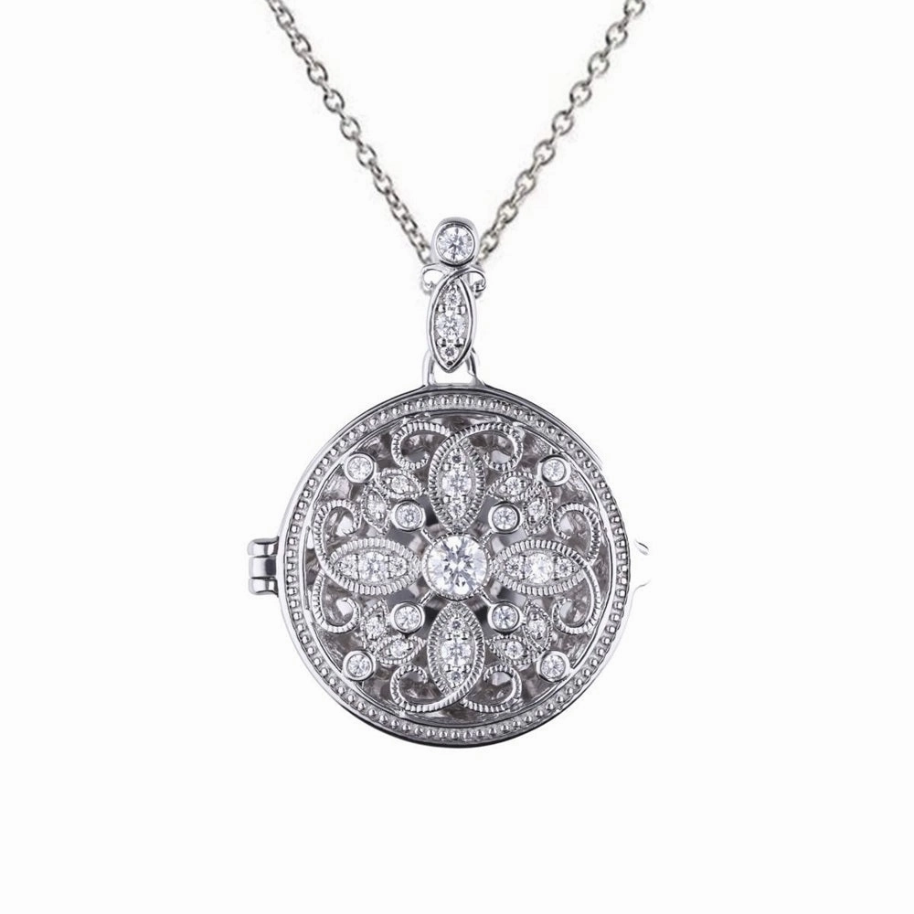 Diamonfire Sterling Silver Cubic Zirconia Round Medallion Filigree Locket and Chain P4613