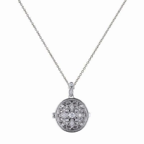 Diamonfire Sterling Silver Cubic Zirconia Round Medallion Filigree Locket and Chain P4613