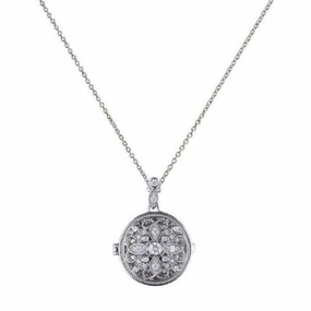 Diamonfire Sterling Silver Cubic Zirconia Round Medallion Filigree Locket and Chain P4613