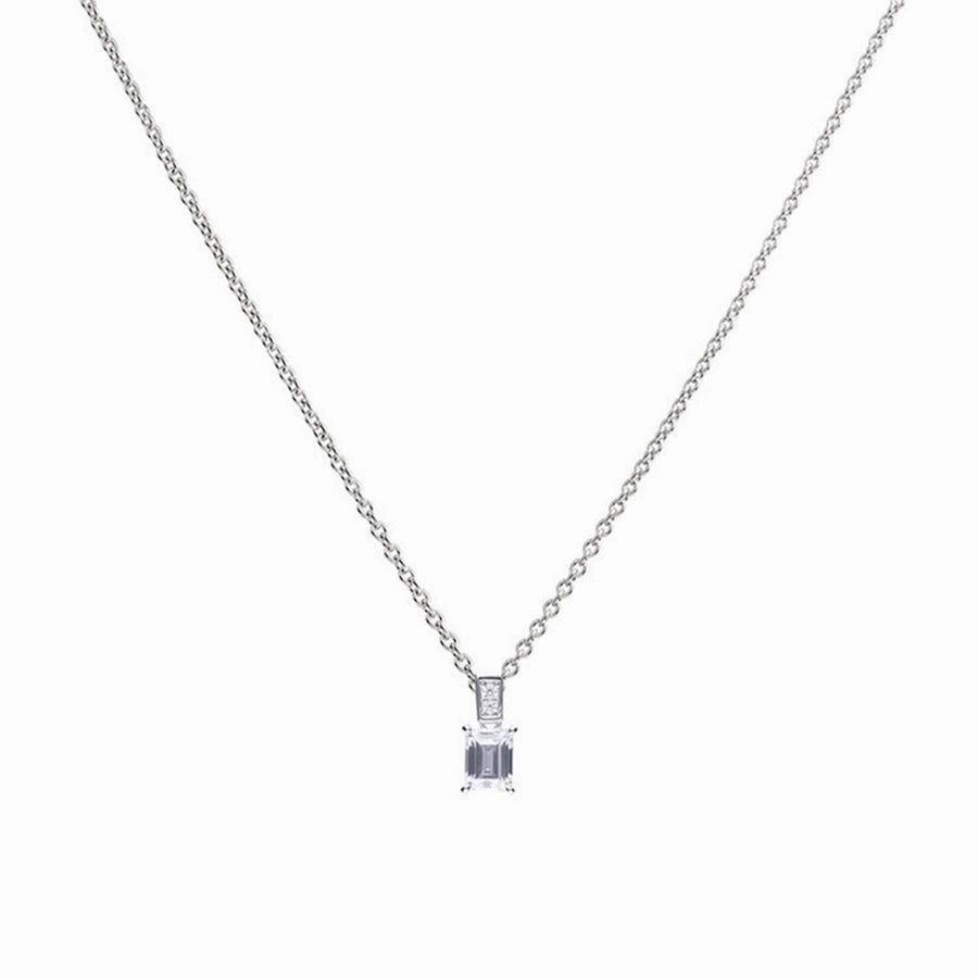 Diamonfire Sterling Silver Emerald Cut Zirconia Pendant and Chain P4784