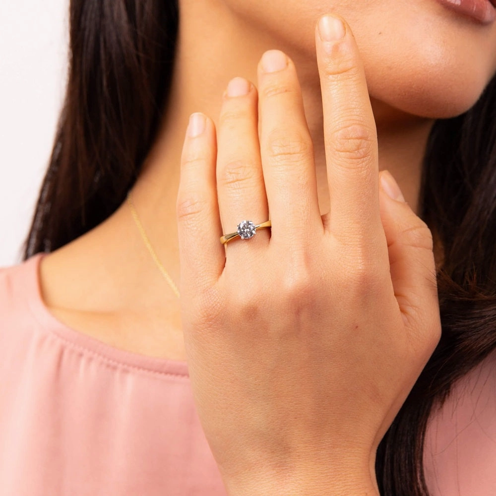 Diamonfire Sterling Silver Gold Tone 1ct Zirconia Solitaire Ring R3867