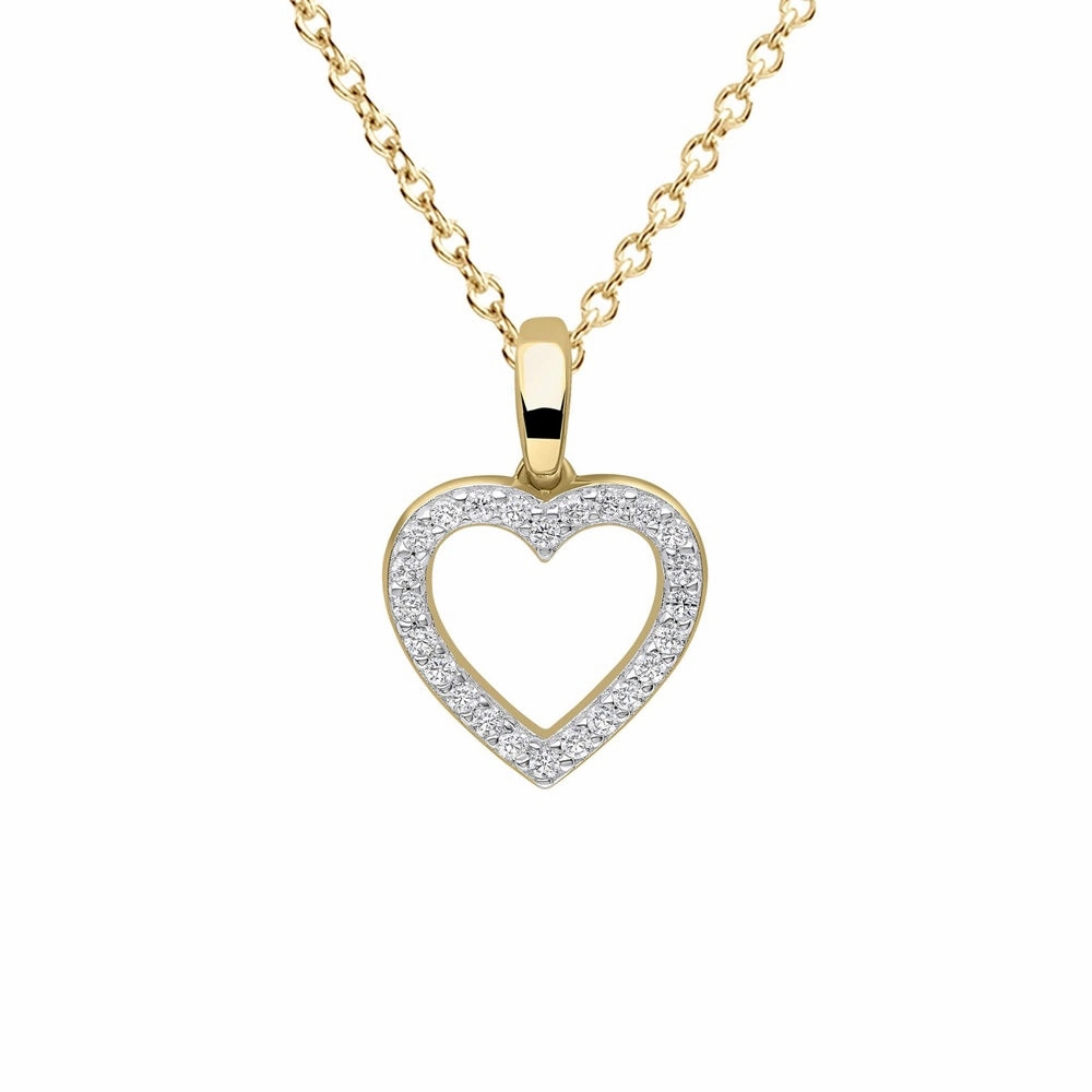 Diamonfire Sterling Silver Gold Tone CZ Heart Pendant and Chain P5391