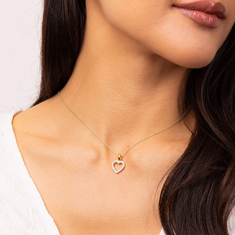 Diamonfire Sterling Silver Gold Tone CZ Heart Pendant and Chain P5391