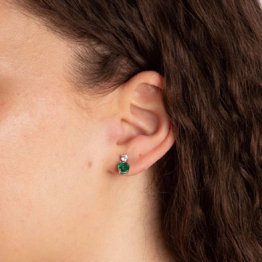 Diamonfire Sterling Silver Green Cubic Zirconia Earrings E6199