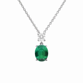 Diamonfire Sterling Silver Green Cubic Zirconia Pendant and Chain P5113