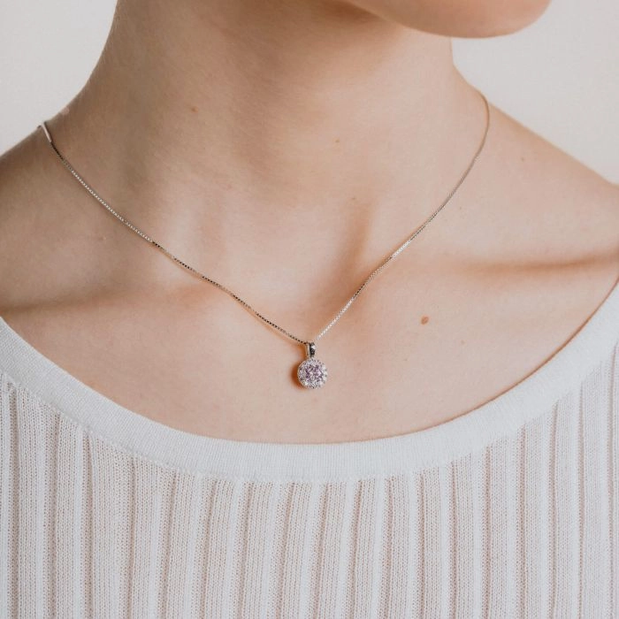 Diamonfire Sterling Silver Pink Cubic Zirconia Pendant and Chain P4779