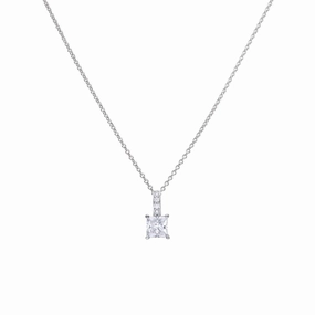 Diamonfire Sterling Silver Princess Cut Zirconia Pendant and Chain P4915