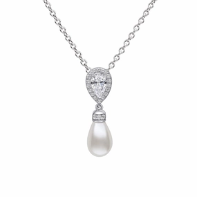 Diamonfire Sterling Silver Shell Pearl & Zirconia Pendant and Chain P5400