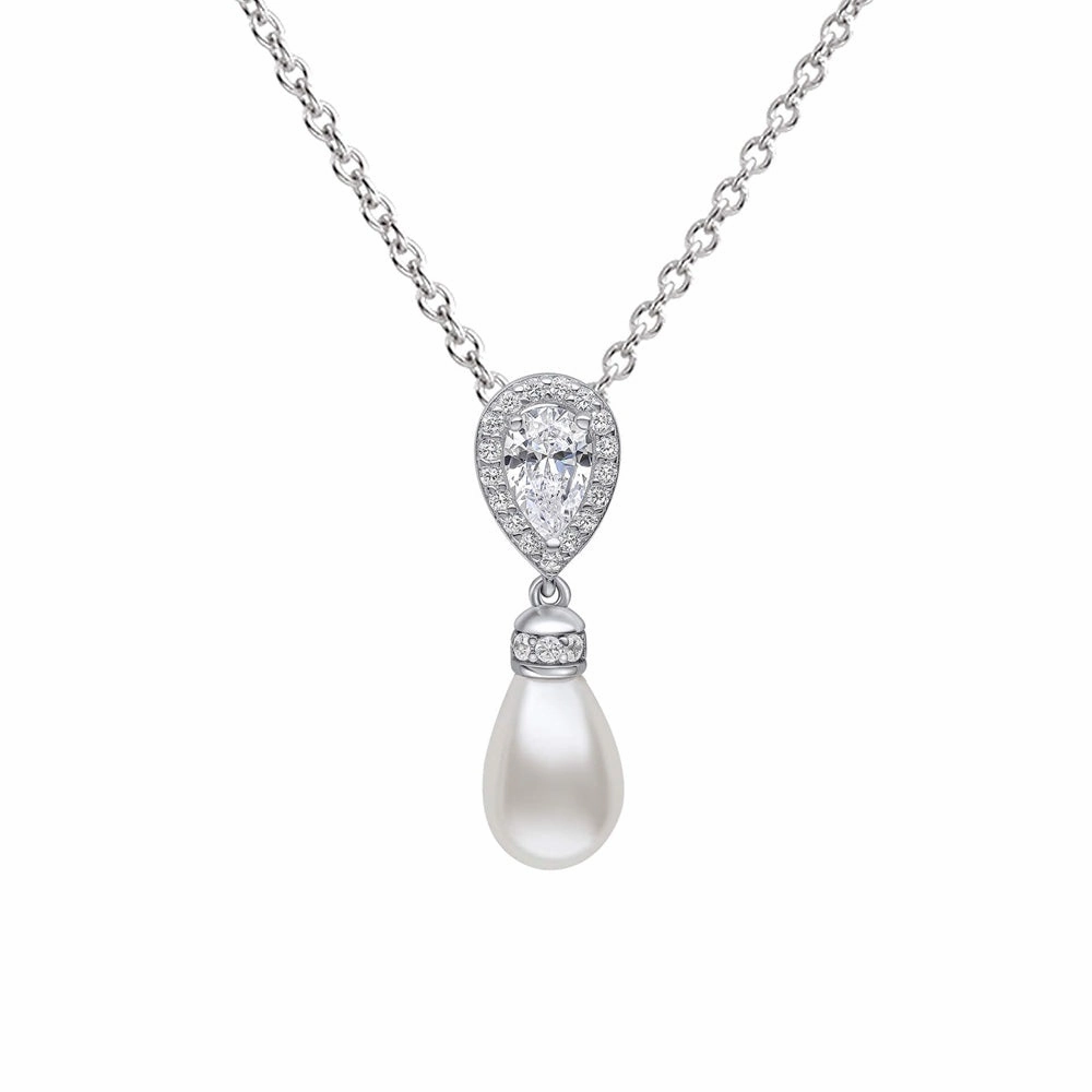 Diamonfire Sterling Silver Shell Pearl & Zirconia Pendant and Chain P5400