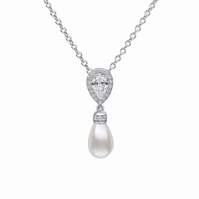 Diamonfire Sterling Silver Shell Pearl & Zirconia Pendant and Chain P5400