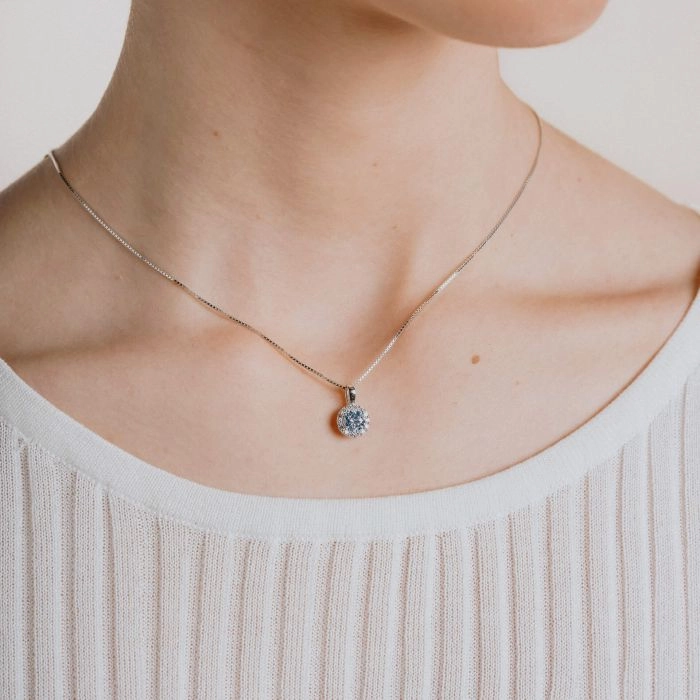 Diamonfire Sterling Silver Sky Blue Cubic Zirconia Pendant and Chain P4780