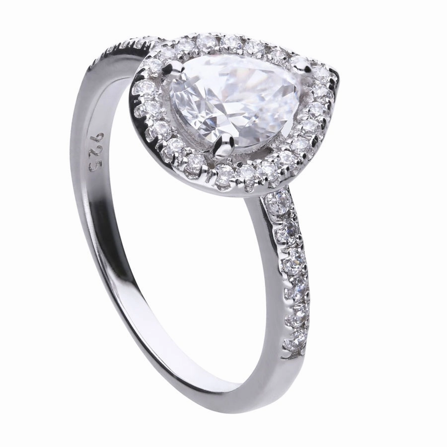 Diamonfire Sterling Silver Teardrop Zirconia Cocktail Ring R3627 Size O