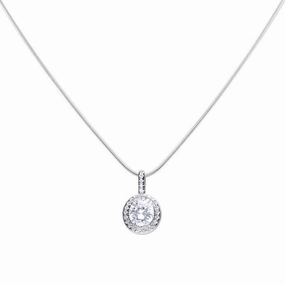 Diamonfire Sterling Silver Zirconia Round Halo Pendant and Chain P4618