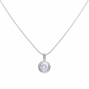 Diamonfire Sterling Silver Zirconia Round Halo Pendant and Chain P4618
